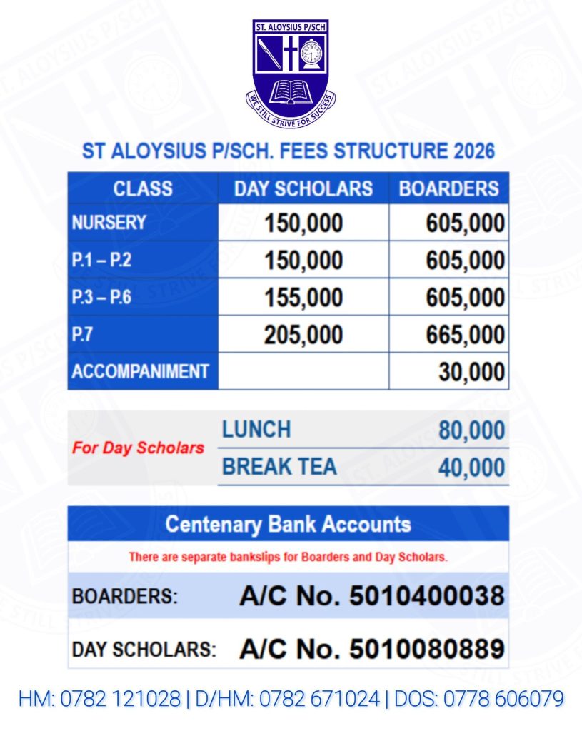 St. Aloysius Primary School 2026 FEES Structure